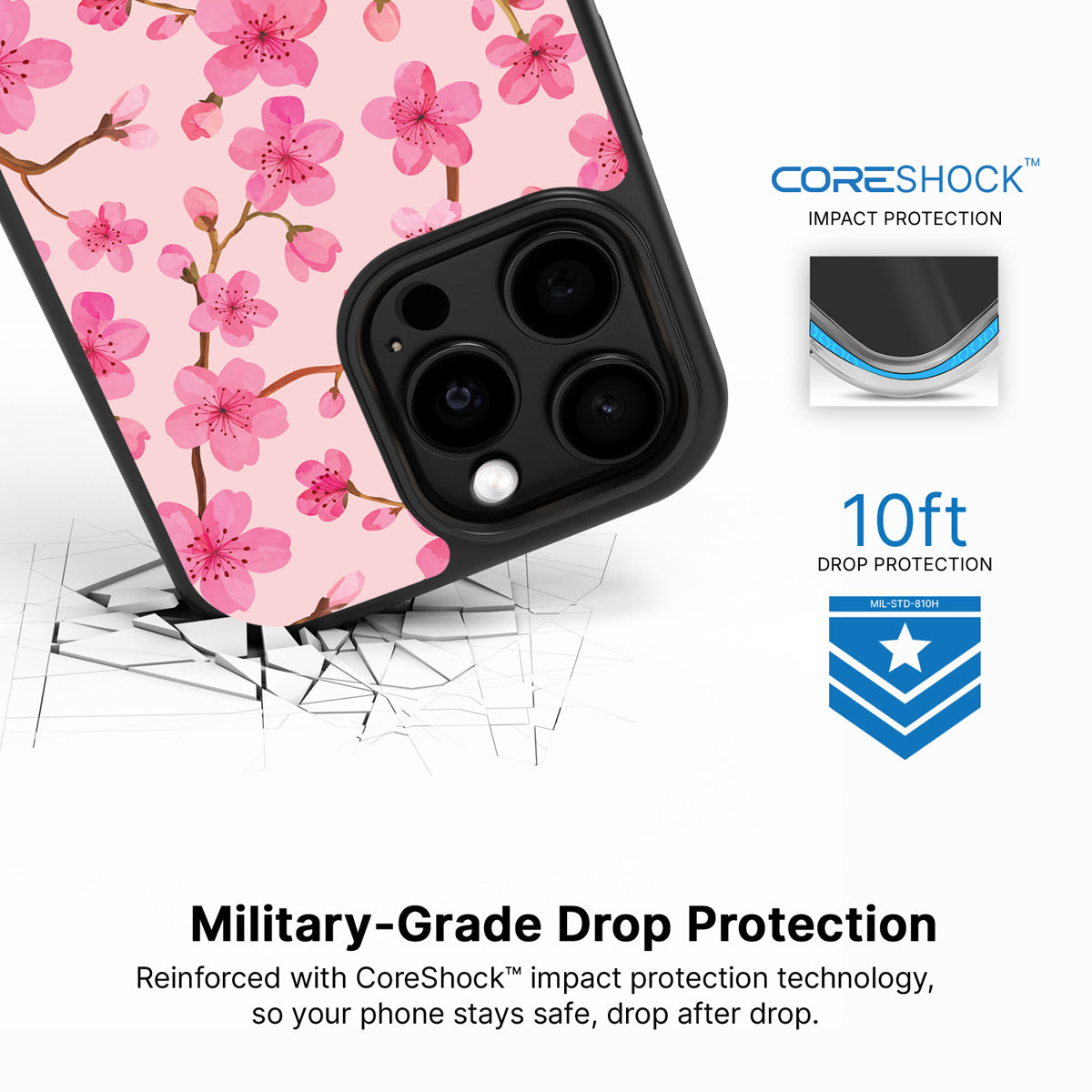Cherry Blossom iPhone 14 Pro case with drop protection