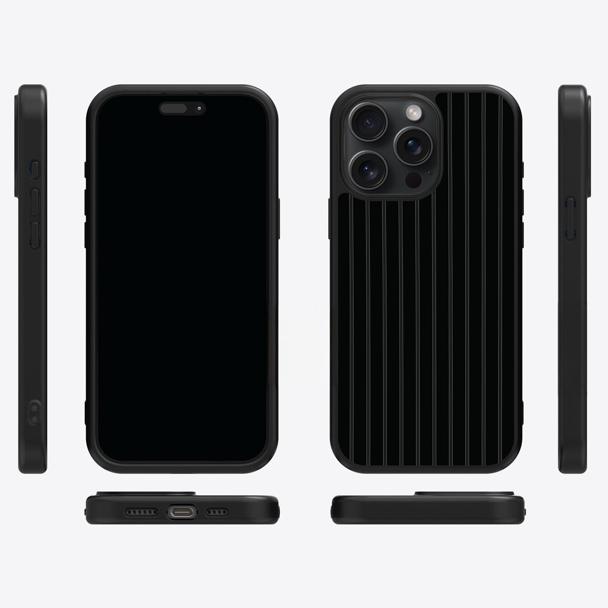 Onyx Pinstripe iPhone 14 Pro case cover – multi-angle view