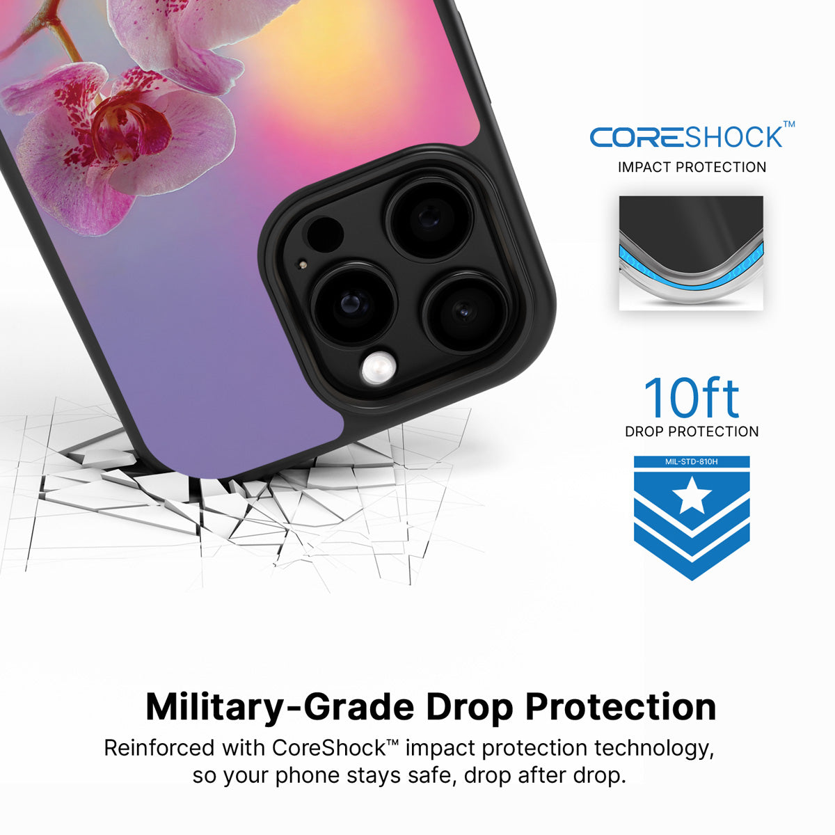 Orchid Dream iPhone 14 Pro case with drop protection