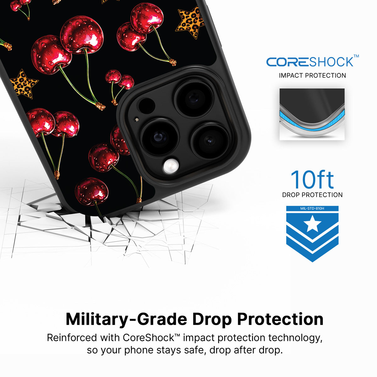 Rebel Cherry iPhone 14 Pro case with drop protection