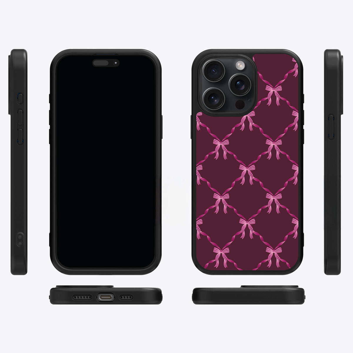 Bordeaux Bow iPhone 14 Pro Max case cover – multi-angle view