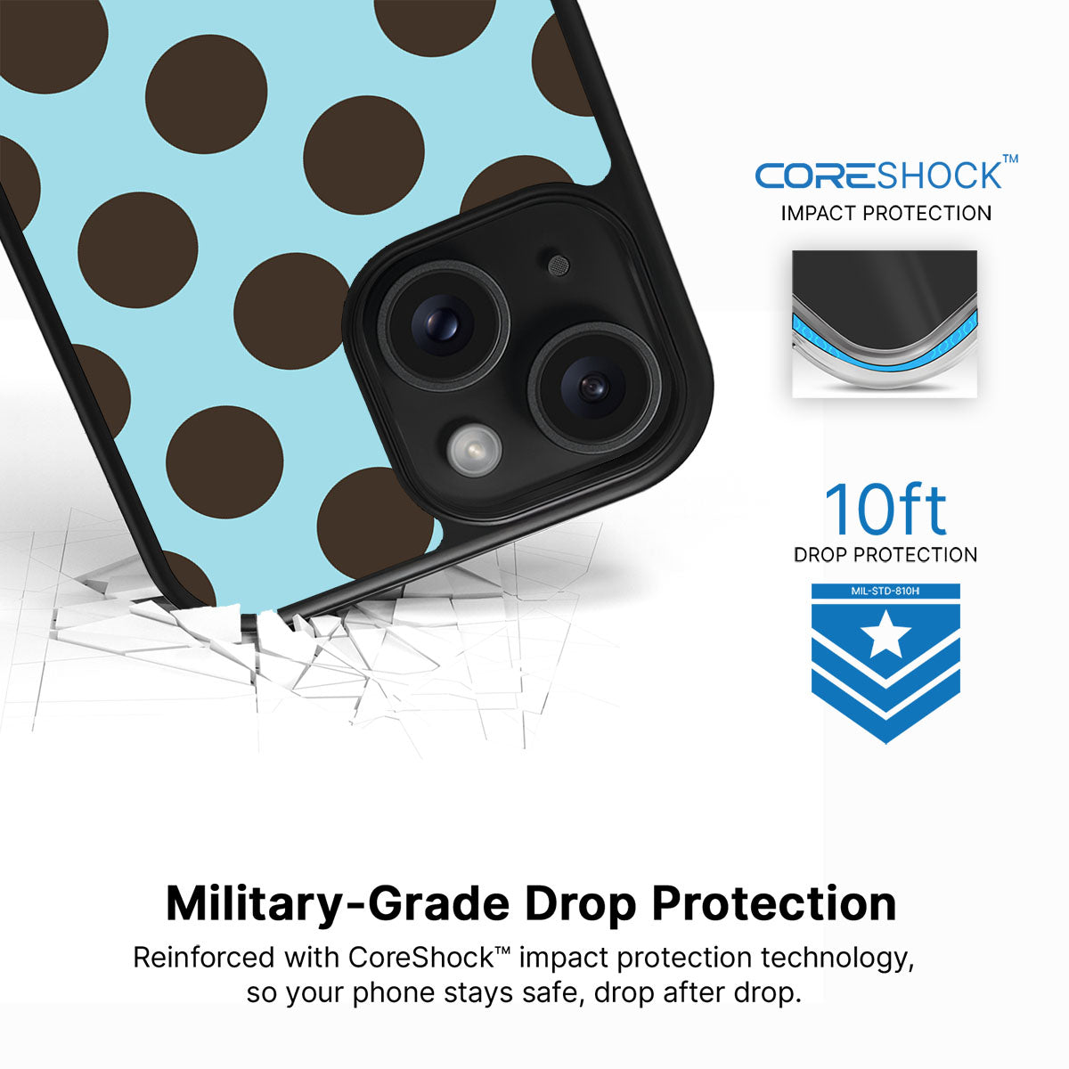 Blue Mocha iPhone 15 case with drop protection