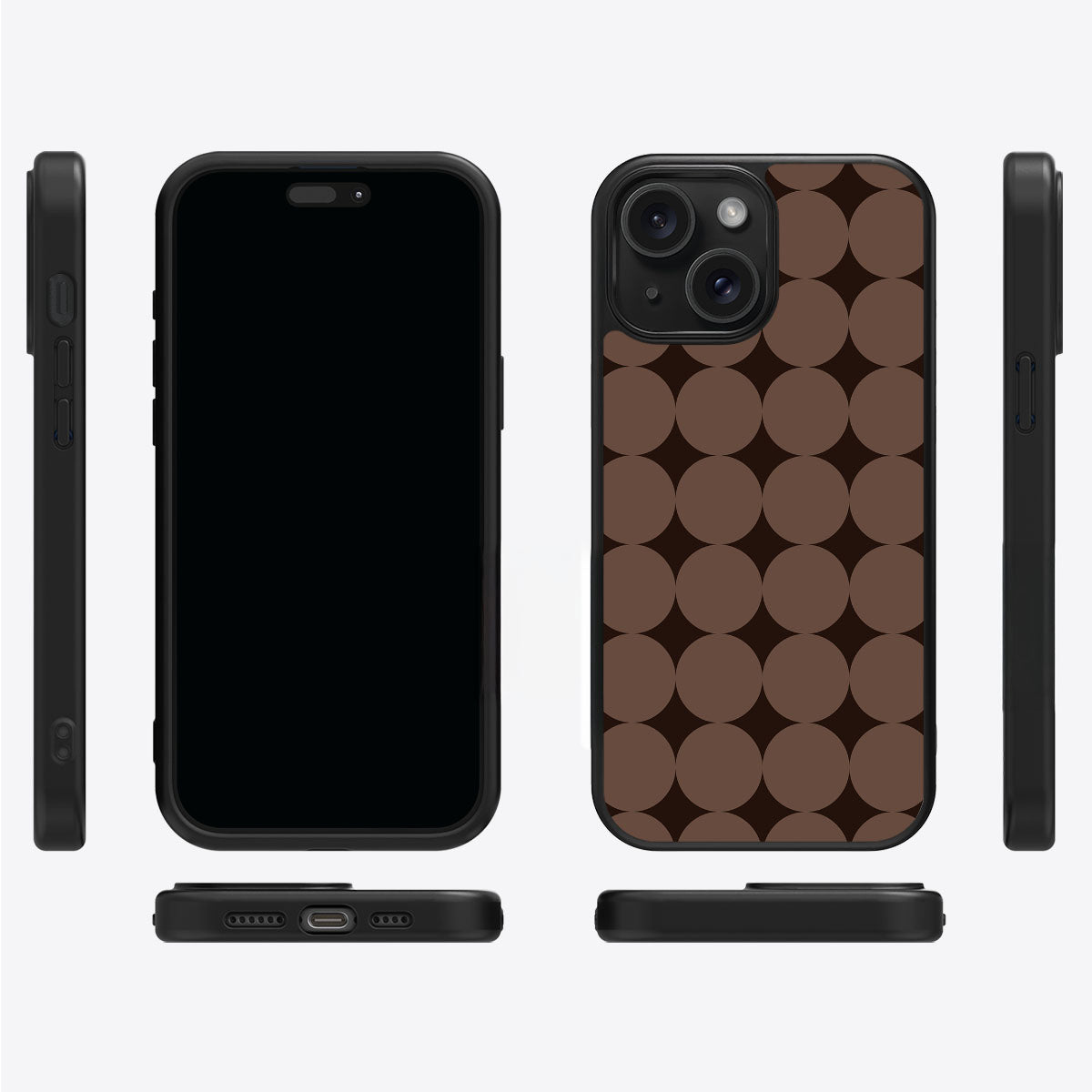 Choco Buttons iPhone 15 case cover – multi-angle view