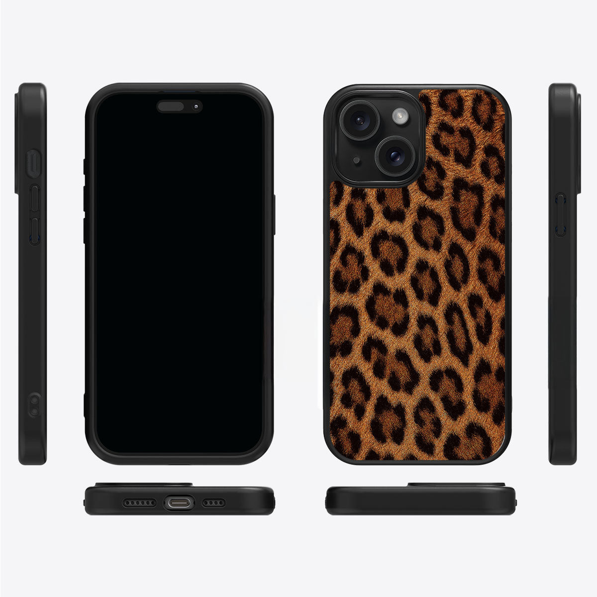 Classic Leopard iPhone 15 case cover – multi-angle view