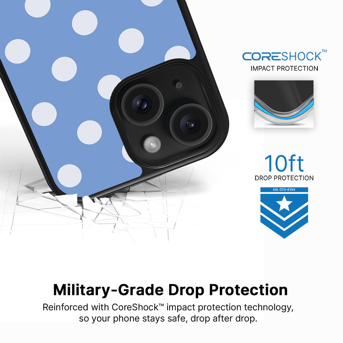 Cloud Blue iPhone 15 case with drop protection