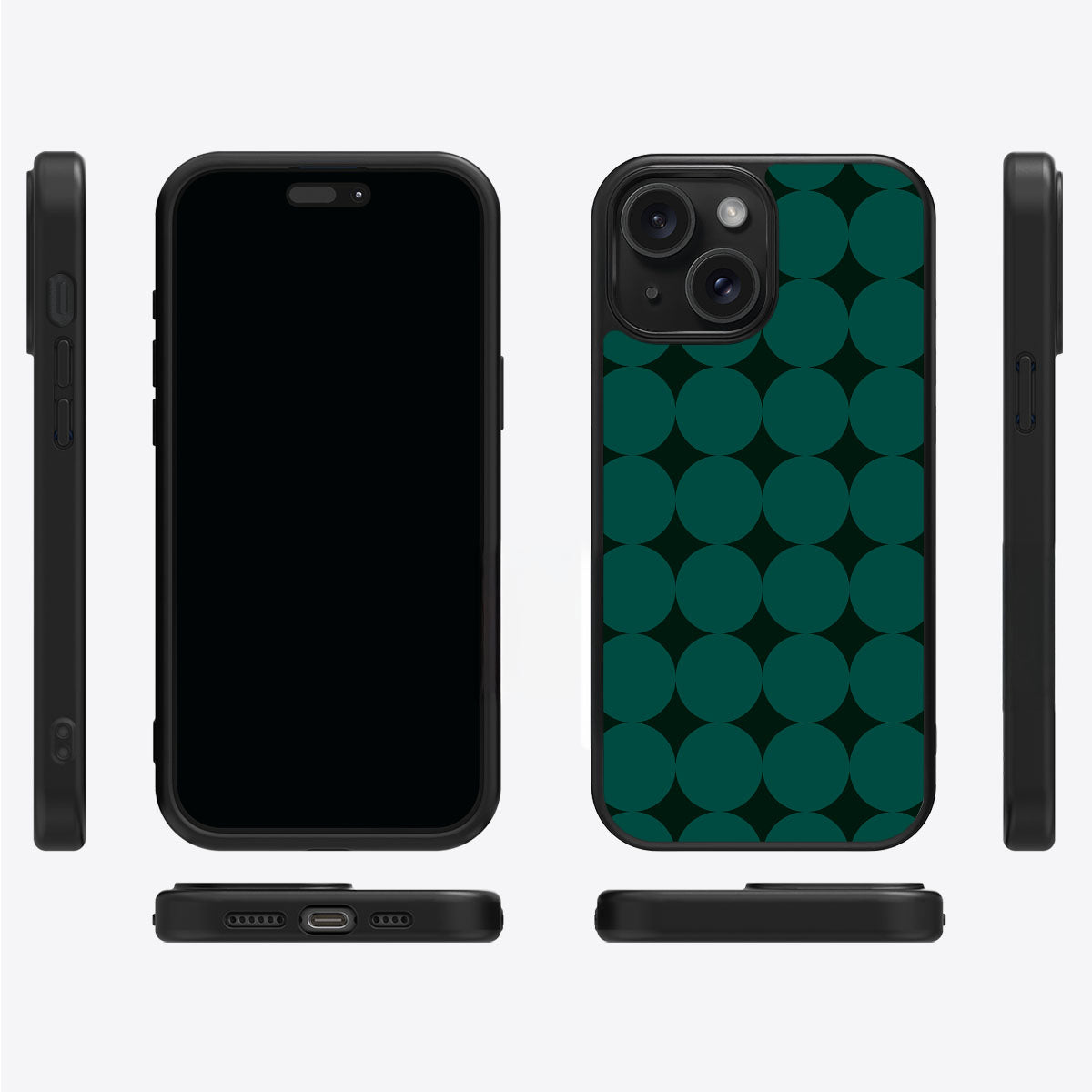 Emerald Bed iPhone 15 case cover – multi-angle view