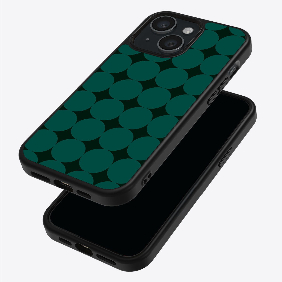 Emerald Bed iPhone 15 case – back and side view