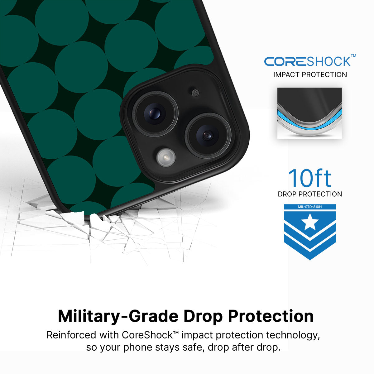 Emerald Bed iPhone 15 case with drop protection