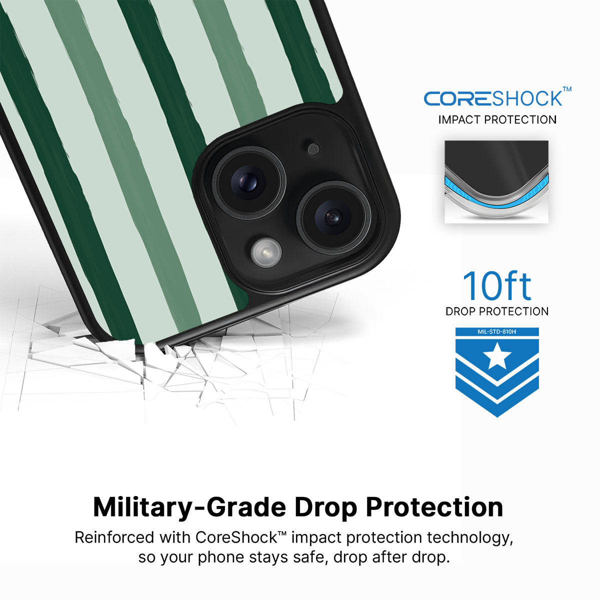 Green Watercolor Stripes - iPhone 15 Case #case type_core (magsafe), #case type_core (non magsafe)