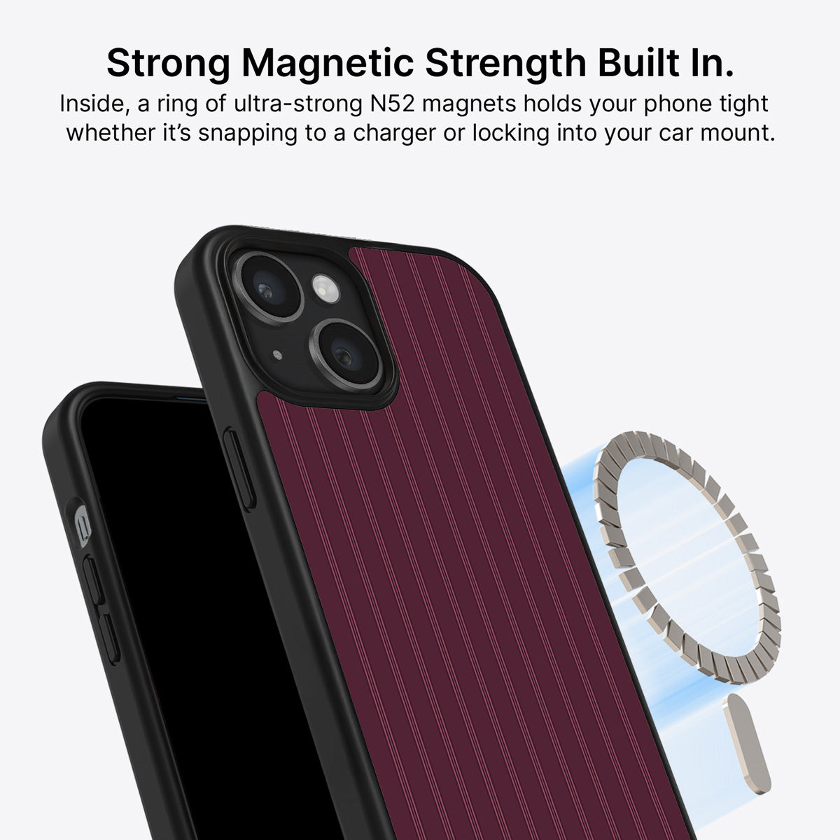 iPhone 15 MagSafe case – Mulberry Pinstripe design
