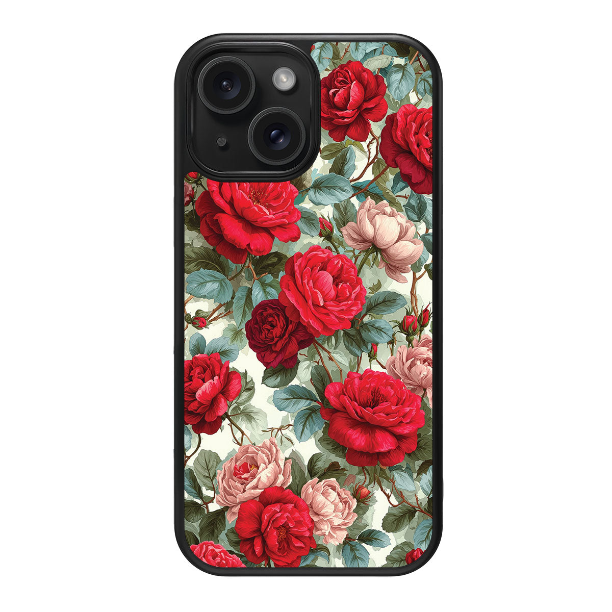 Red Floral Designer iPhone 15 Case – Ruby Roses | MagSafe