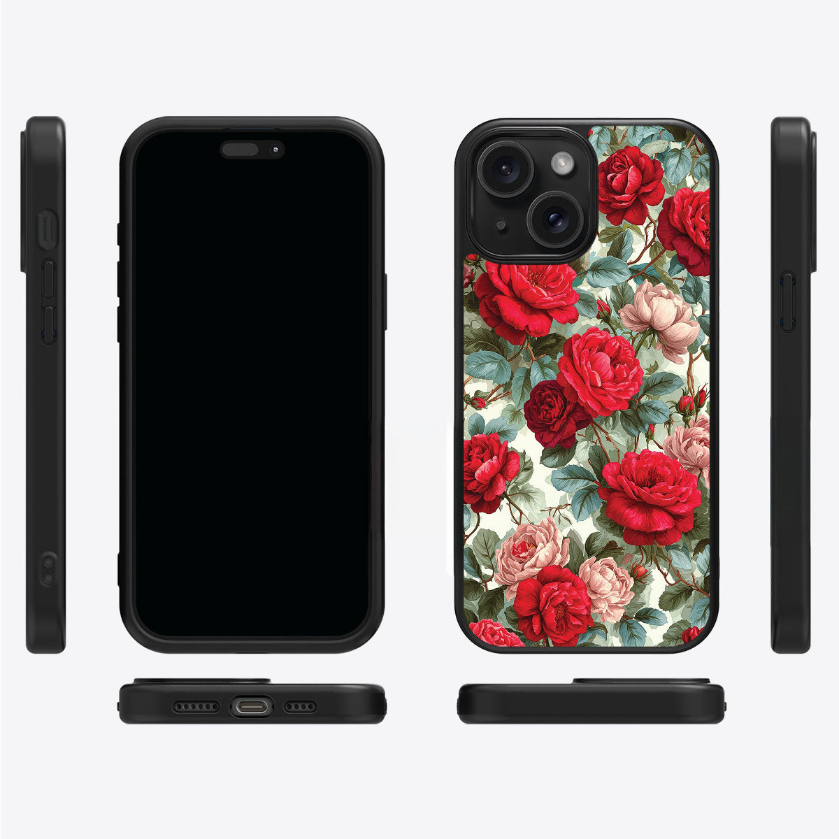 Red Floral Designer iPhone 15 Case – Ruby Roses | MagSafe