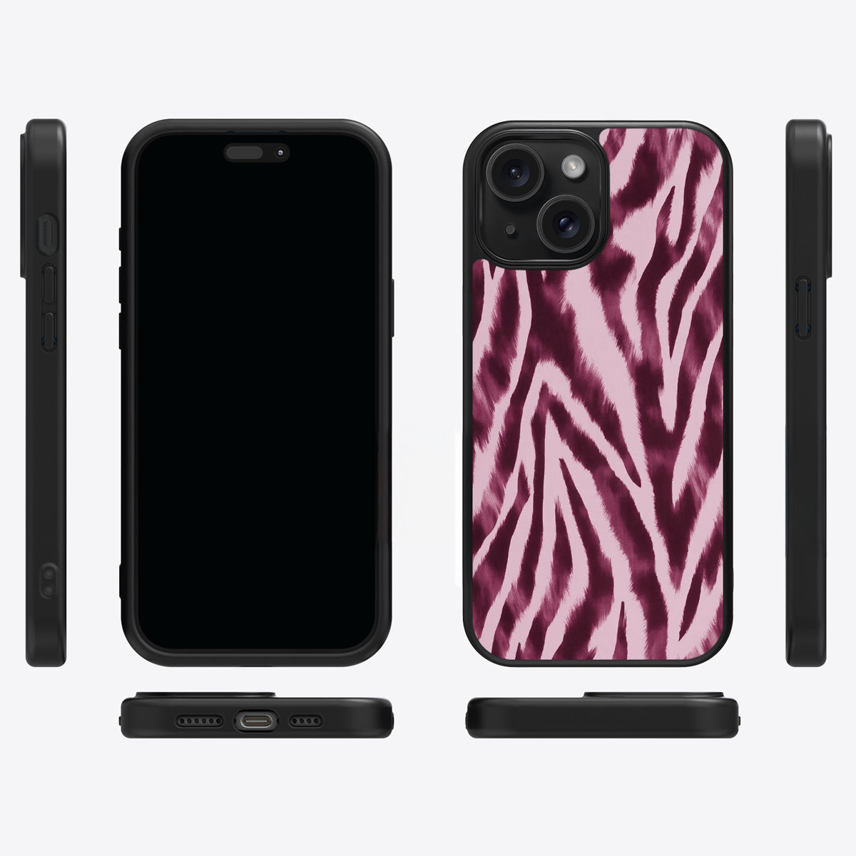 Sangria Zebra iPhone 15 case cover – multi-angle view