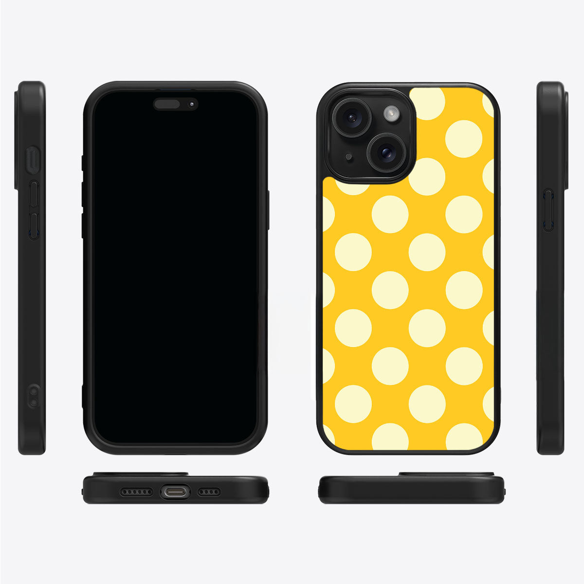 Sunny Dots iPhone 15 case cover – multi-angle view