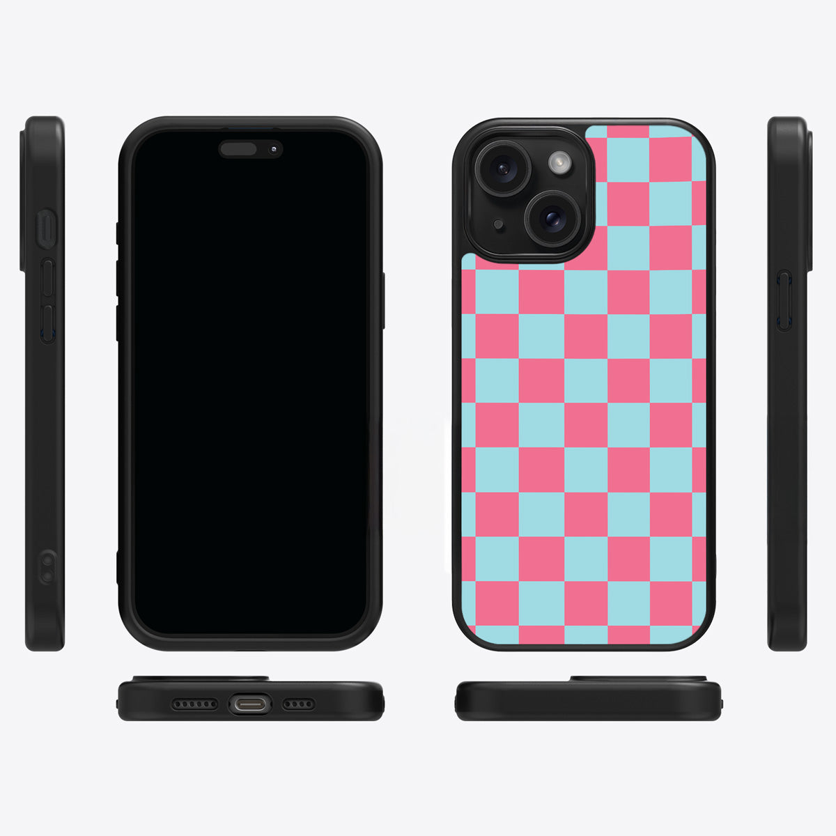 Blue Checkered Designer iPhone 15 Plus Case – Candy Floss | MagSafe