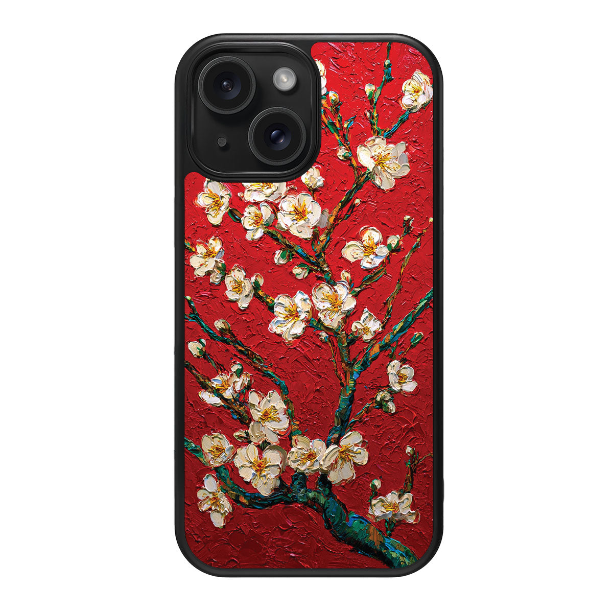 Crimson Blossom design back view – iPhone 15 Plus case