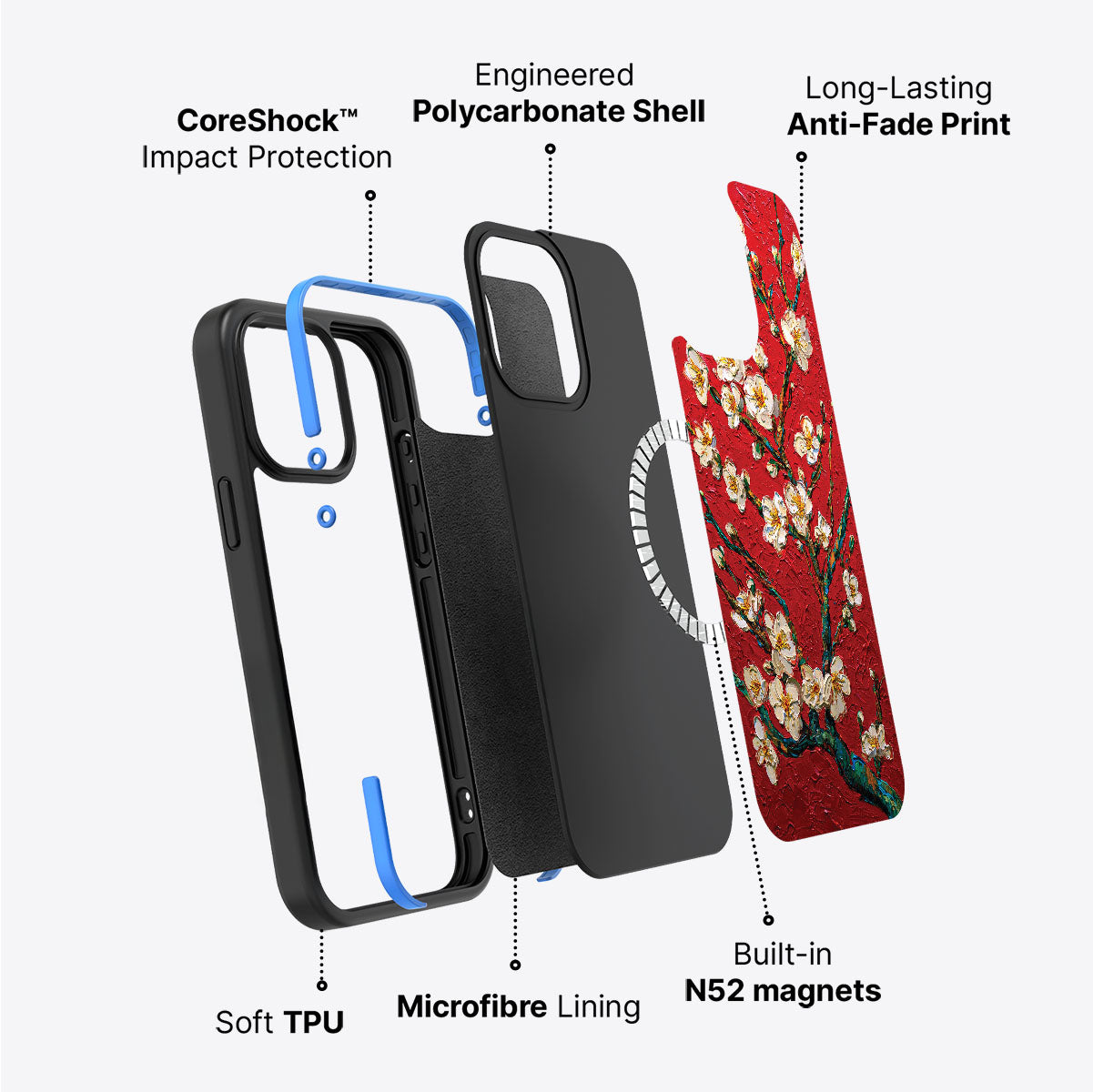 iPhone 15 Plus case construction – Crimson Blossom phone case