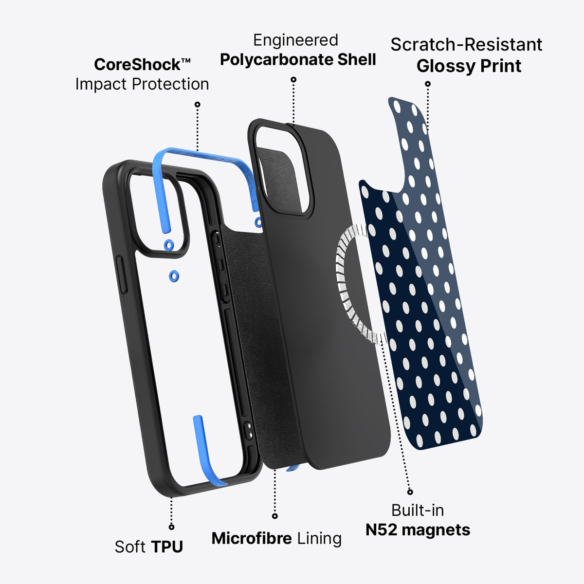 Navy Polka Dot iPhone 15 Plus Case – Deep Sea | MagSafe