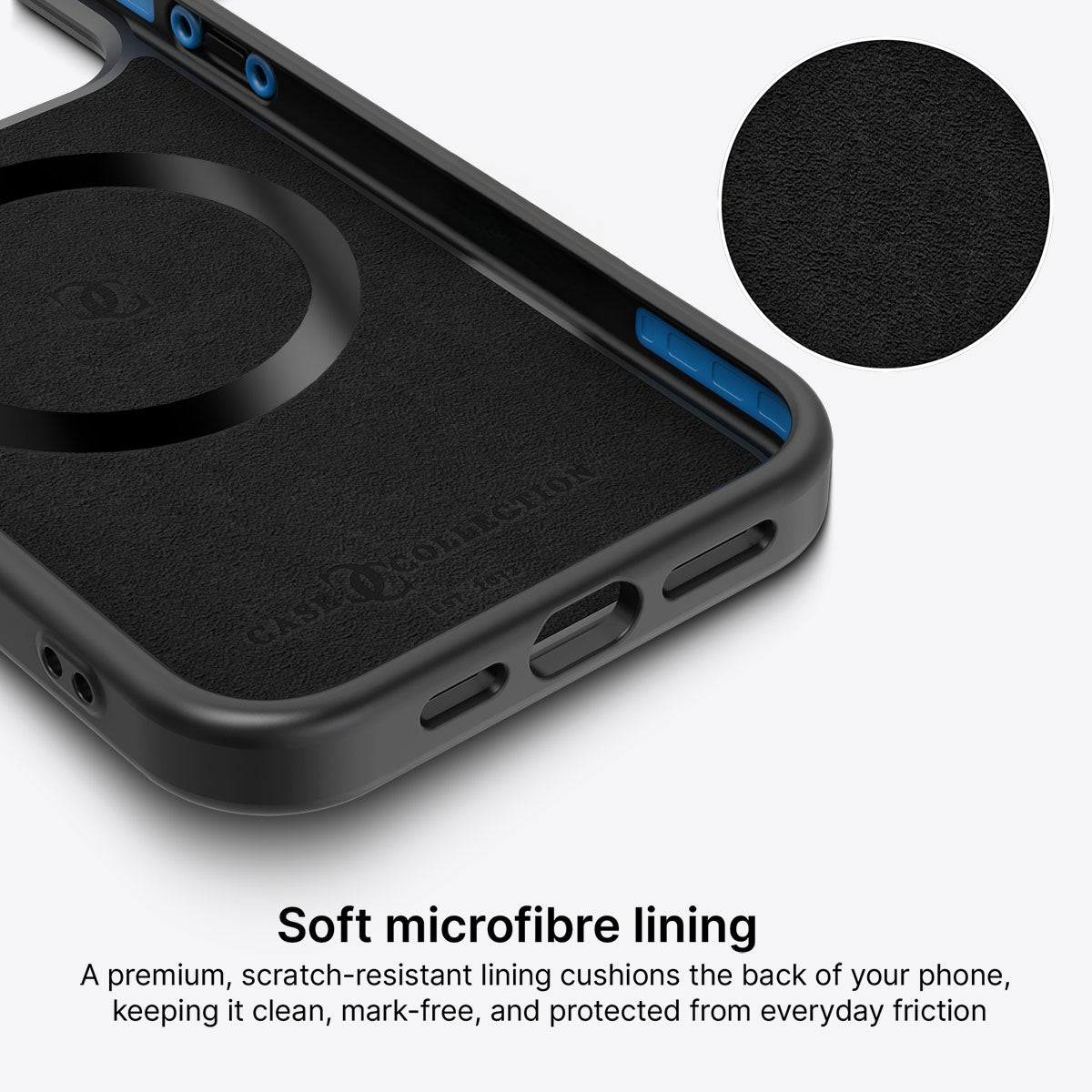iPhone 15 Plus case interior – Lemon and Bees microfibre lining