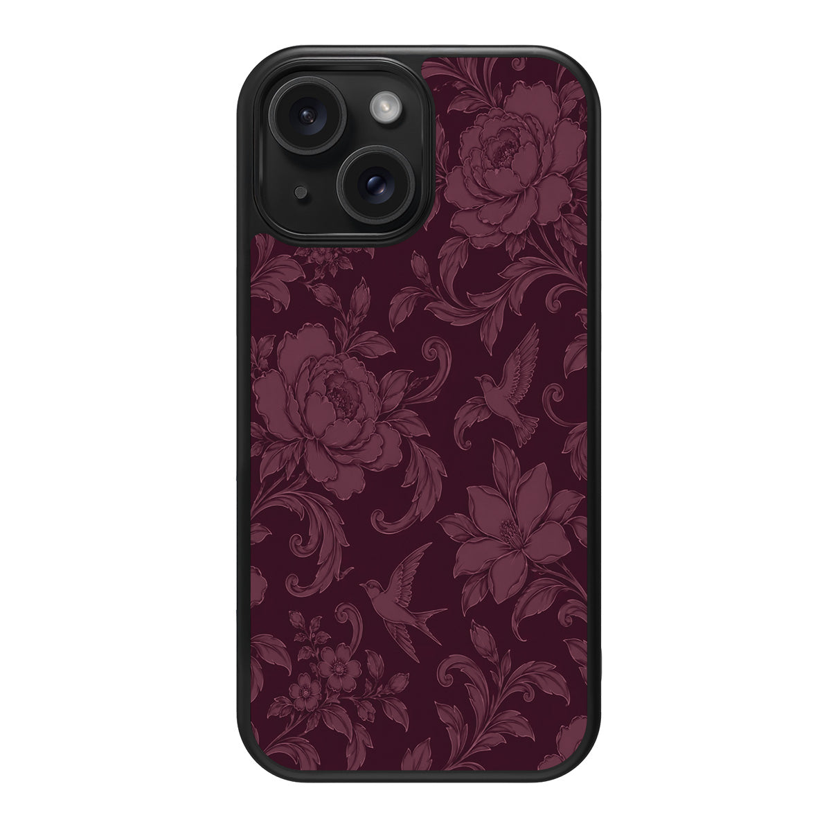 Swallow Damask design back view – iPhone 15 Plus case