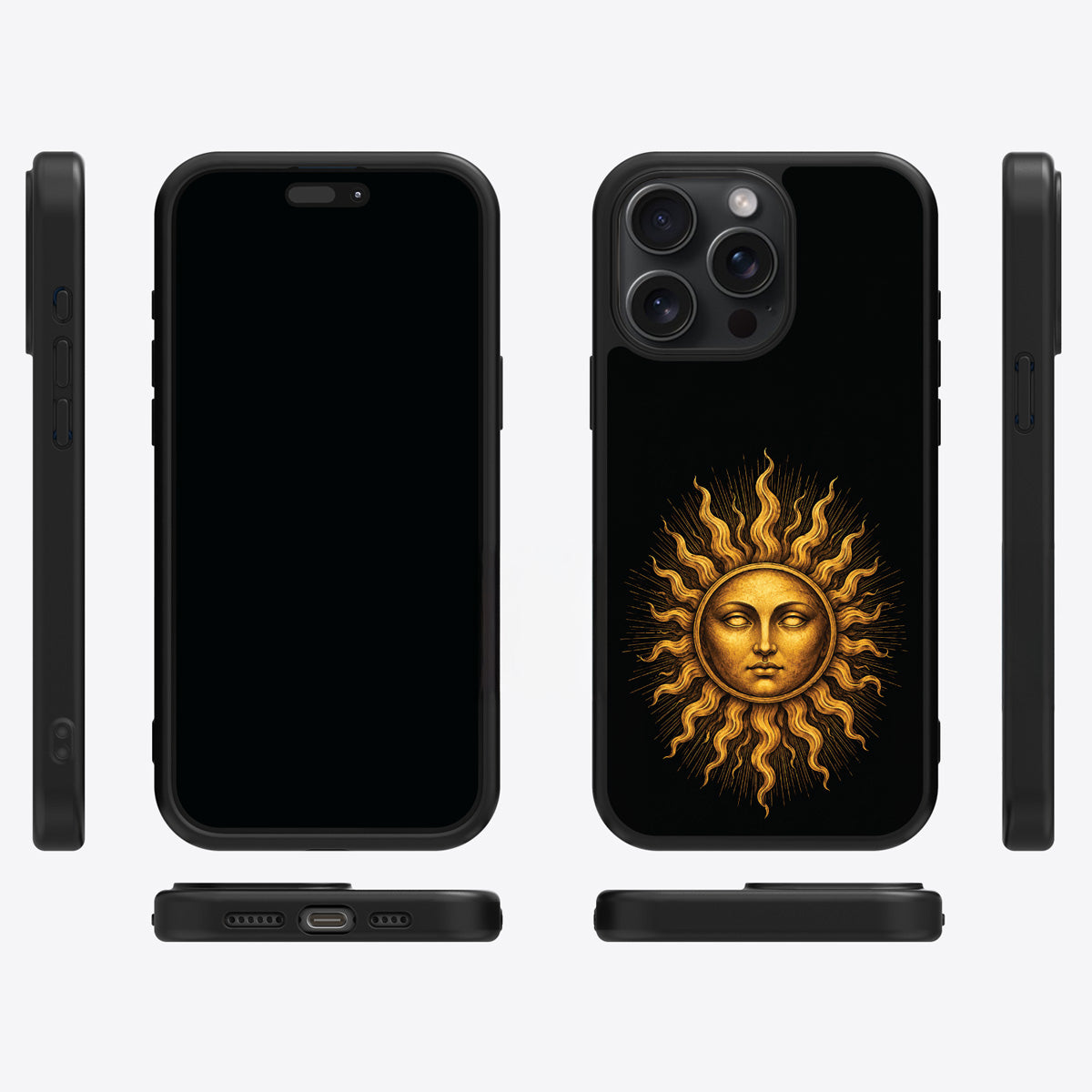Celestial Sun iPhone 15 Pro case cover – multi-angle view