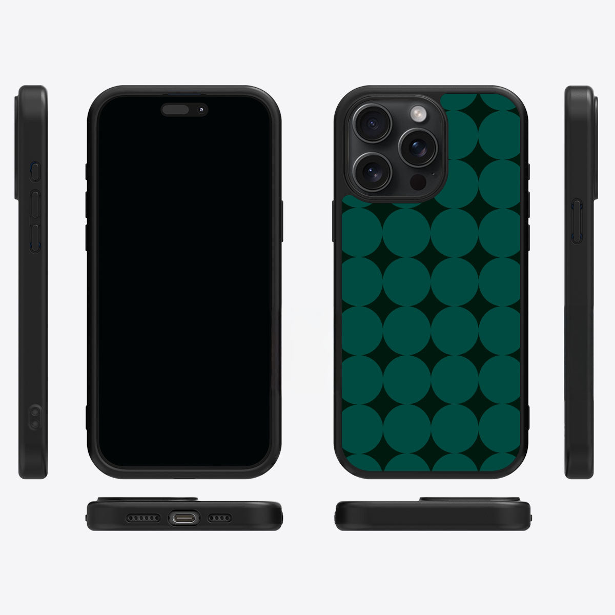 Emerald Bed iPhone 15 Pro case cover – multi-angle view