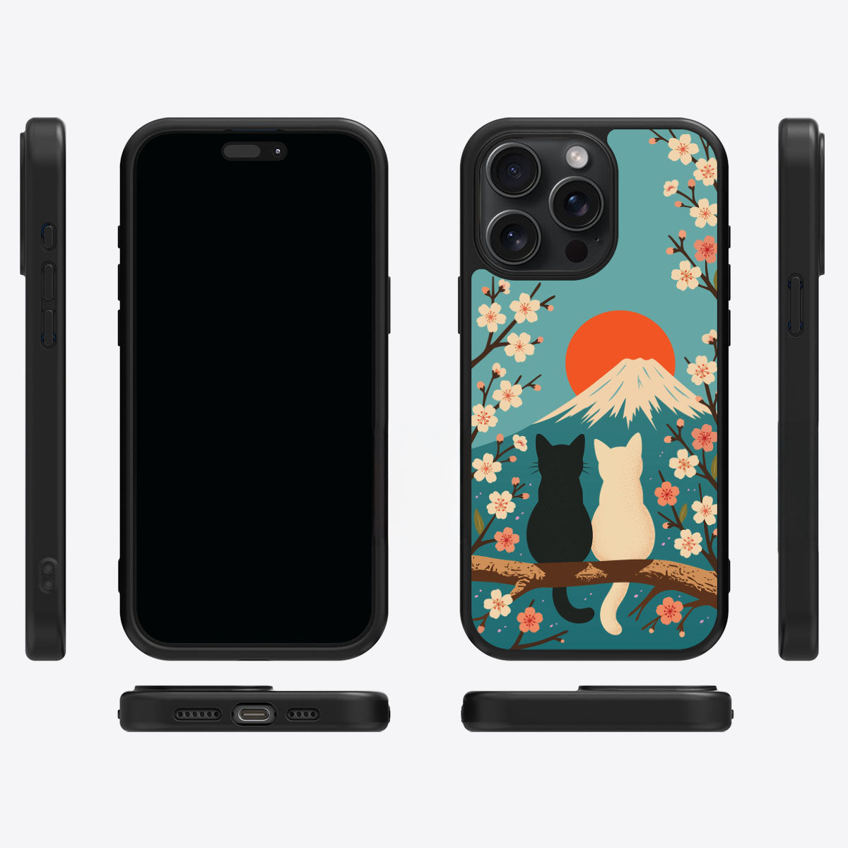 Fuji Cats iPhone 15 Pro case cover – multi-angle view