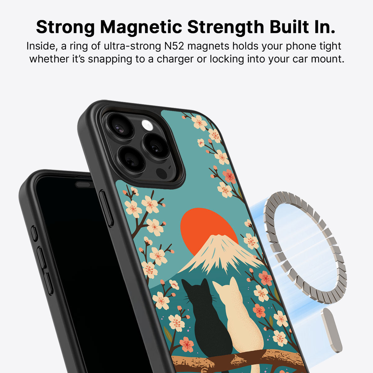 iPhone 15 Pro MagSafe case – Fuji Cats design