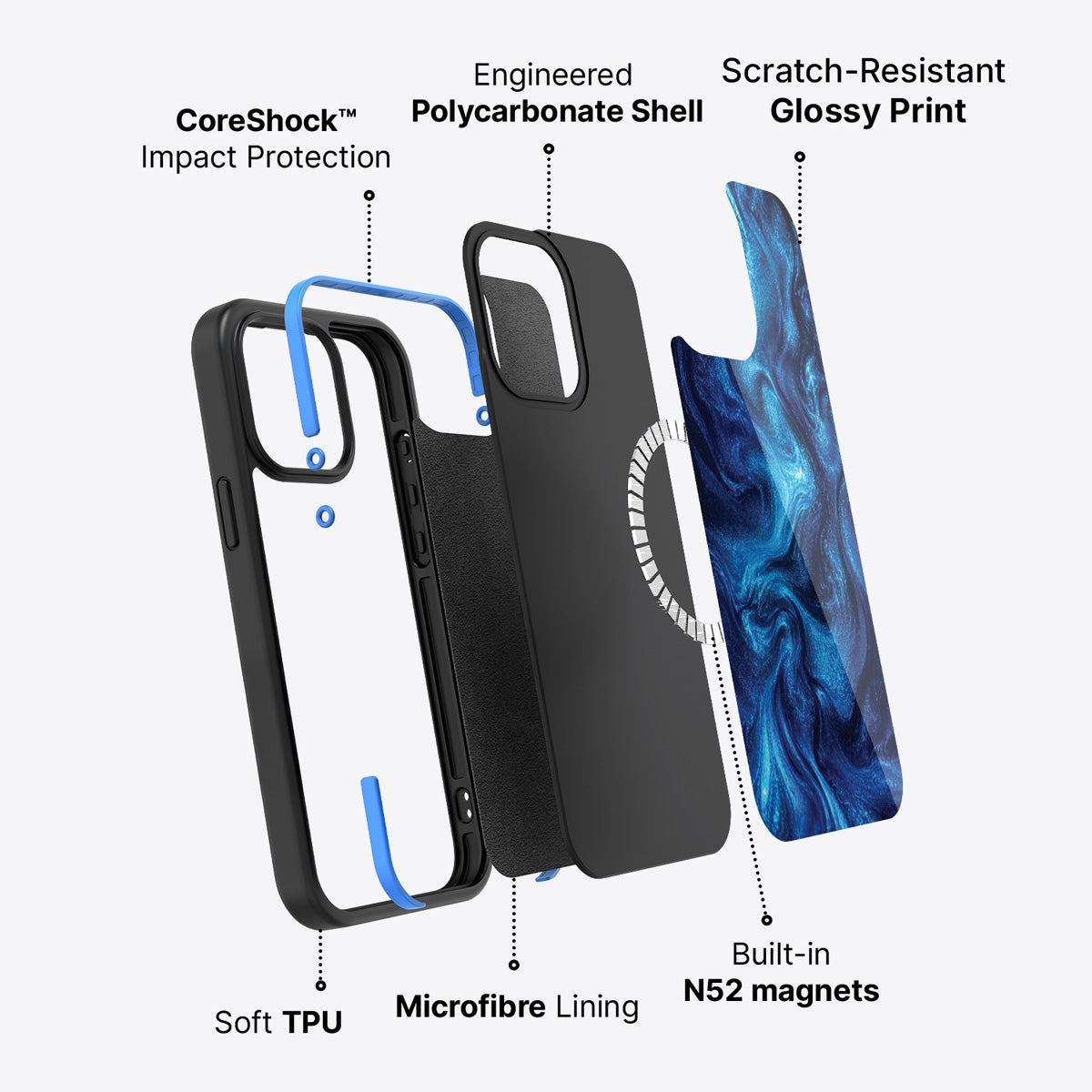 Blue Marble Designer iPhone 15 Pro Case – Indigo Impasto | MagSafe
