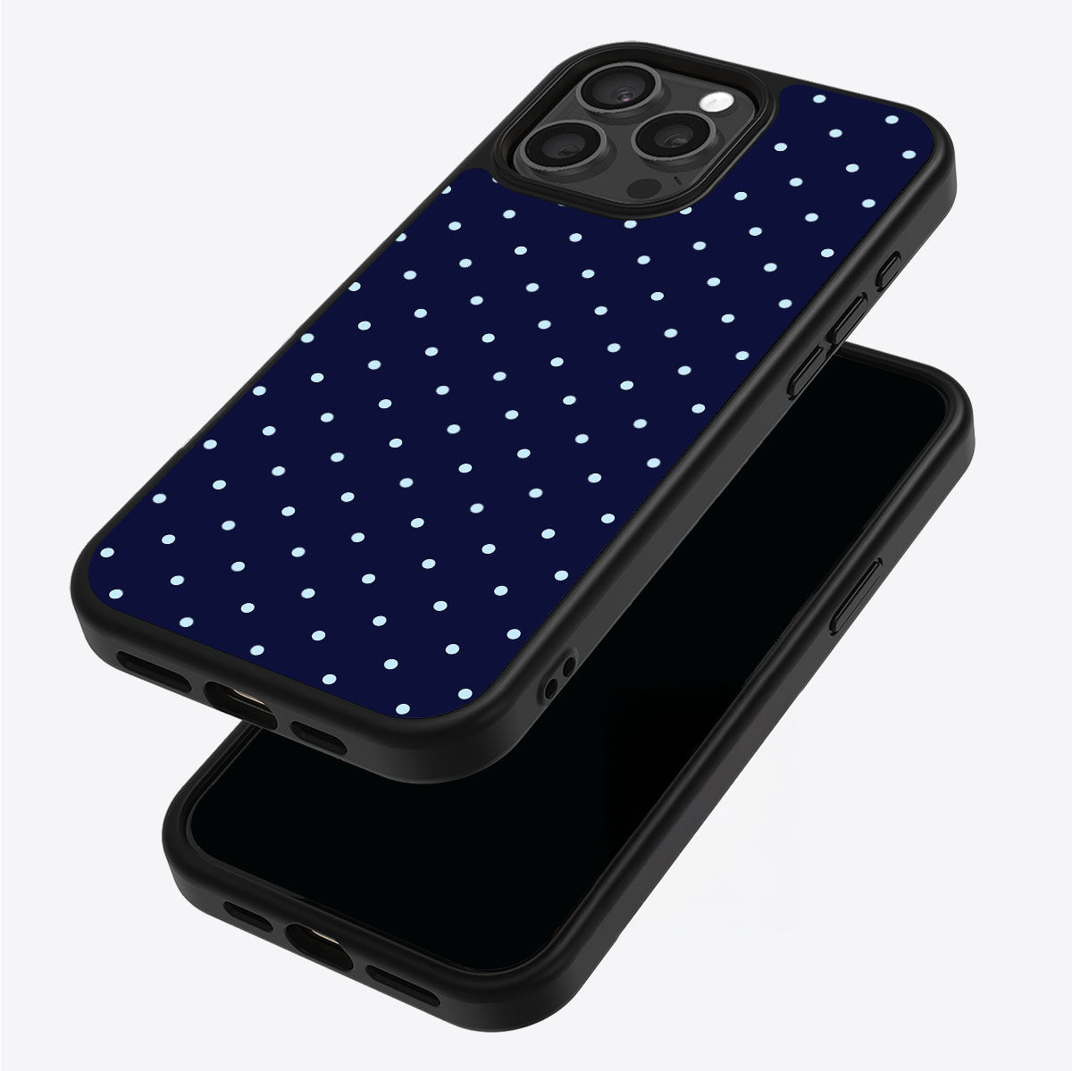 Navy Whisper iPhone 15 Pro case – back and side view