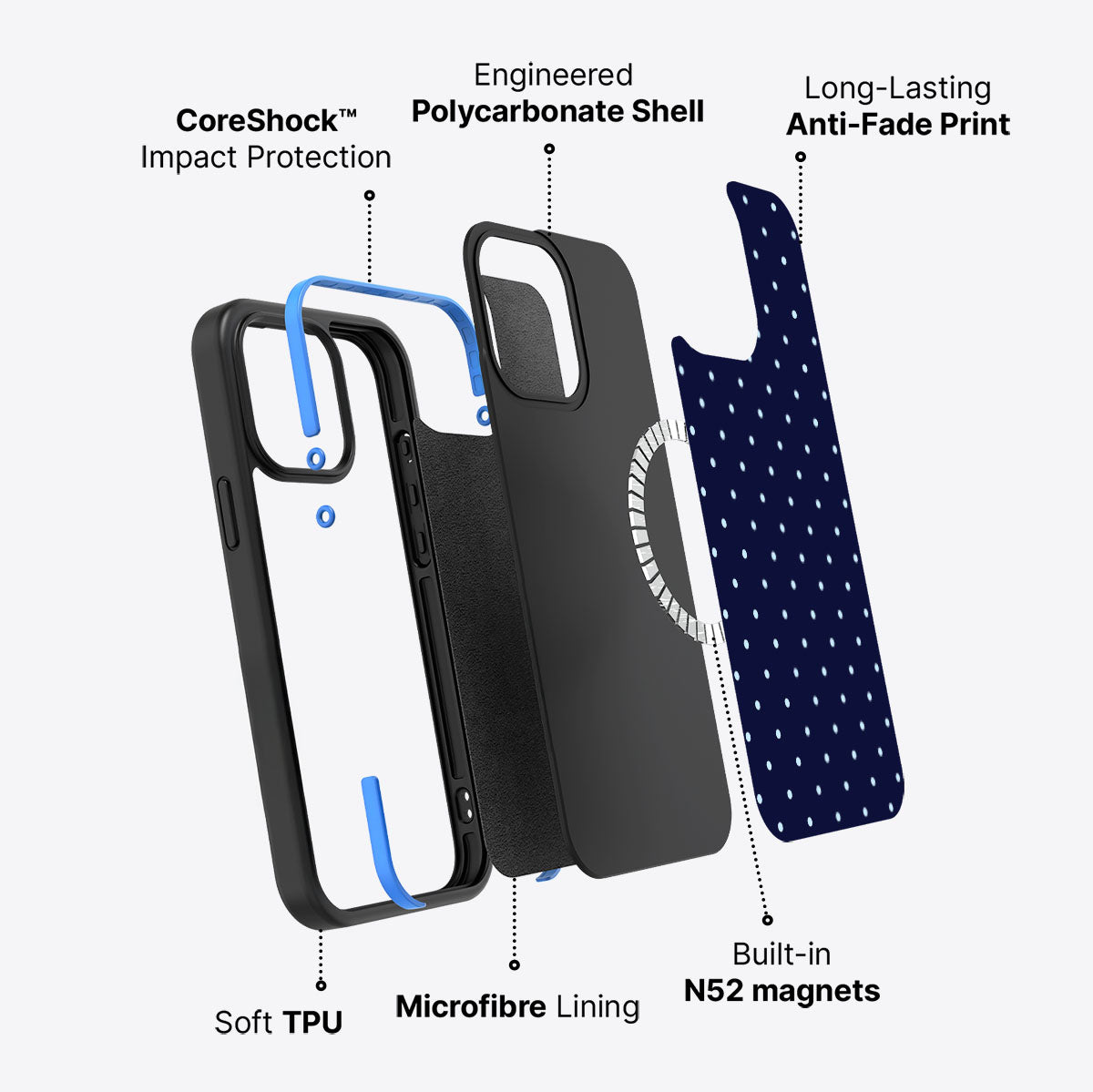 iPhone 15 Pro case construction – Navy Whisper phone case