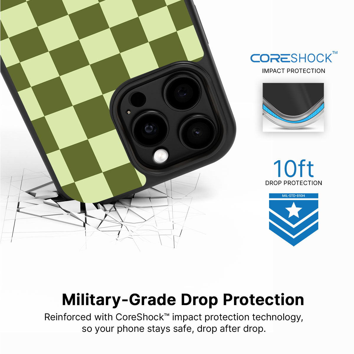 Olive Meadow iPhone 15 Pro case with drop protection