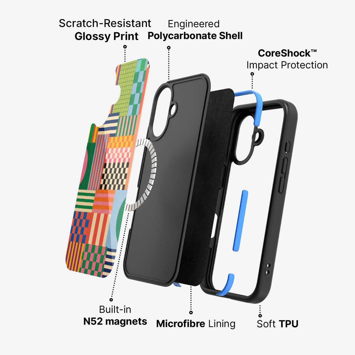 iPhone 16 case construction – Carnival Quilt phone case