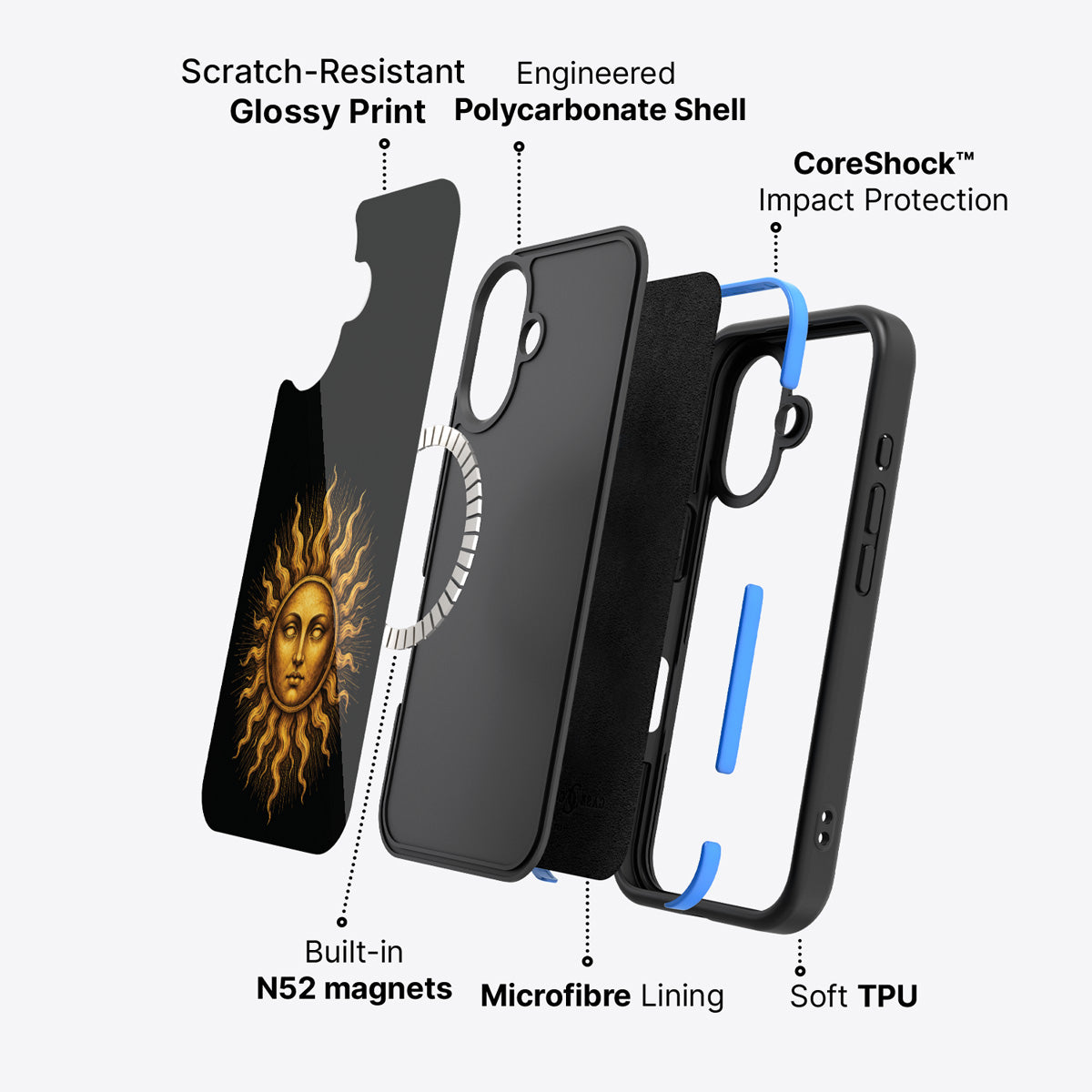 iPhone 16 case construction – Celestial Sun phone case