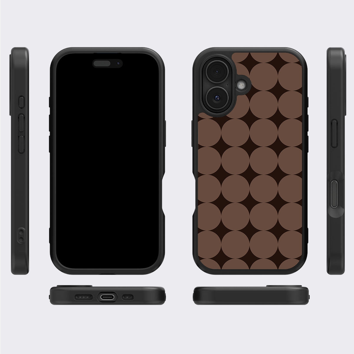 Choco Buttons iPhone 16 case cover – multi-angle view