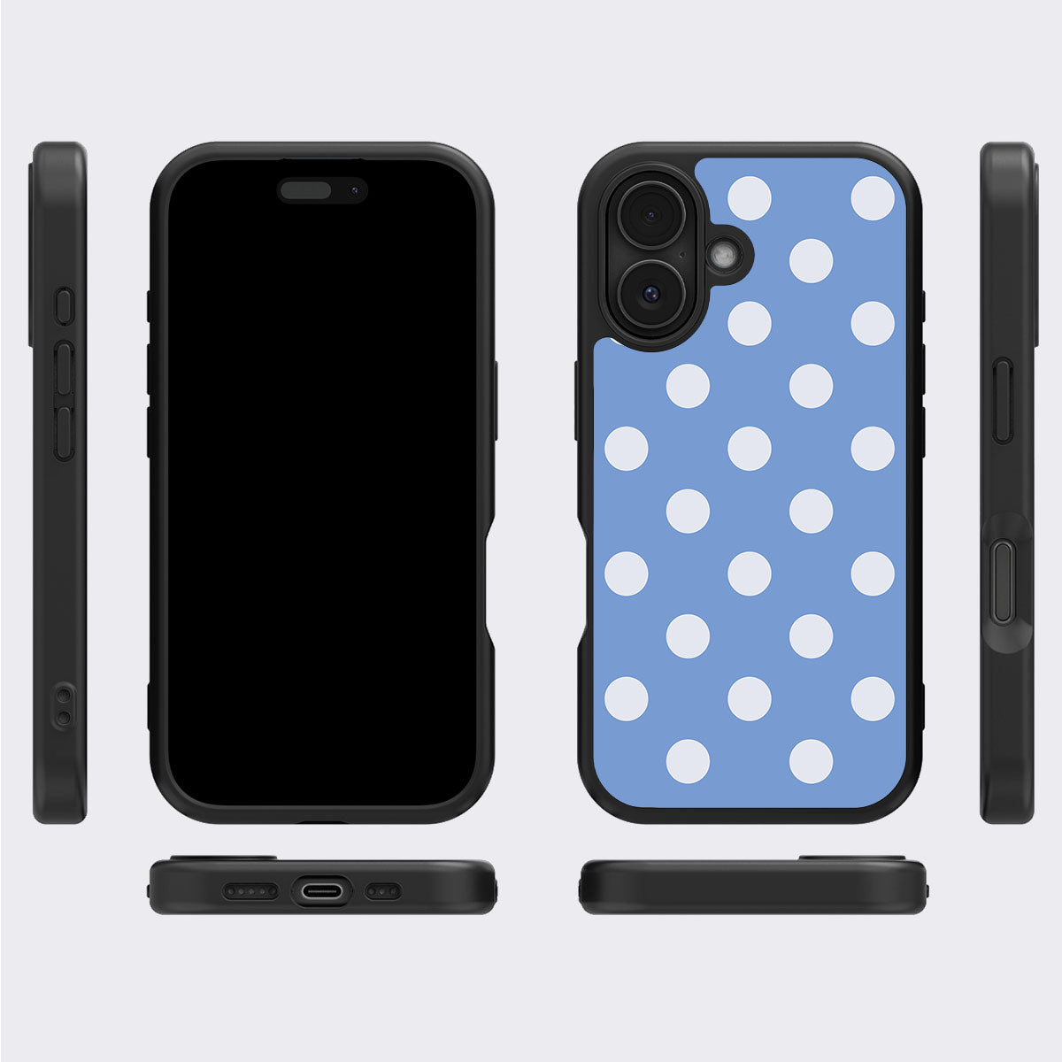 Cloud Blue iPhone 16 case cover – multi-angle view