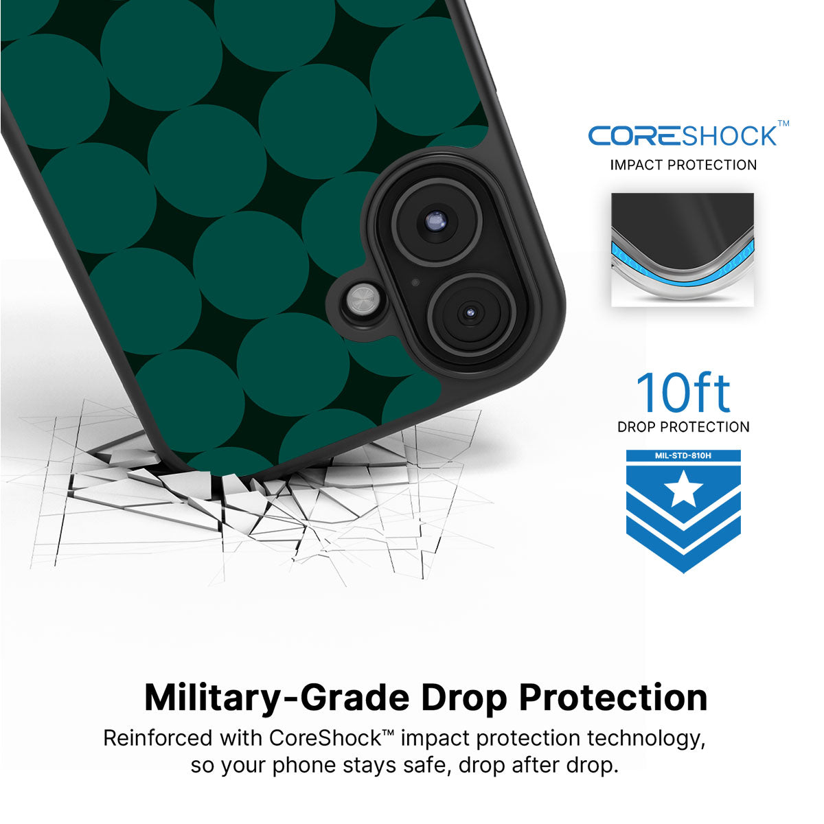 Emerald Bed iPhone 16 case with drop protection