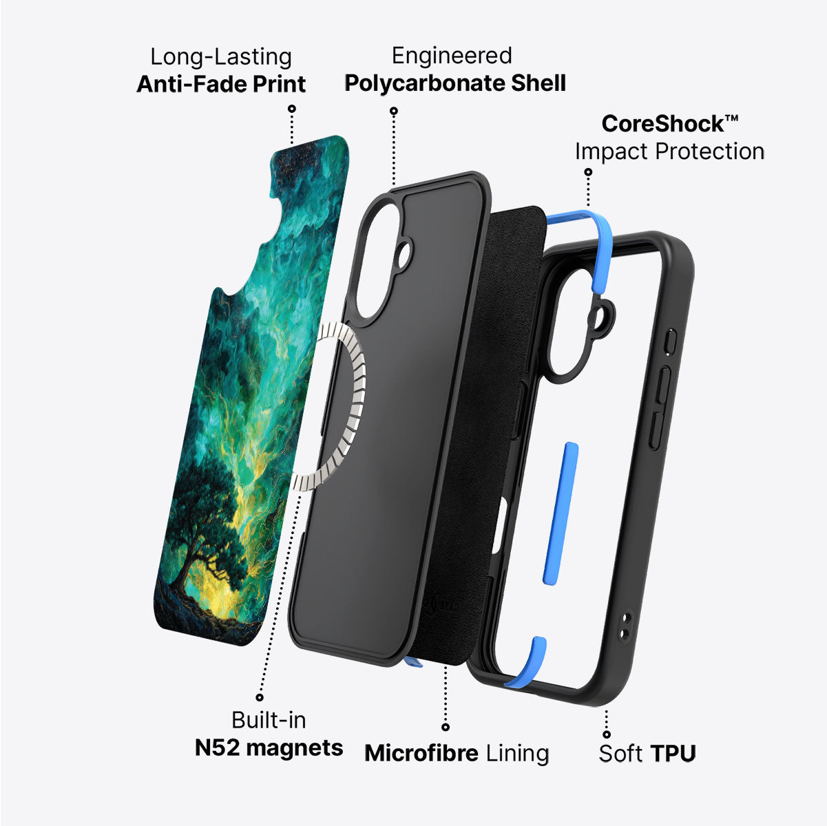 iPhone 16 case construction – Emerald Storm phone case