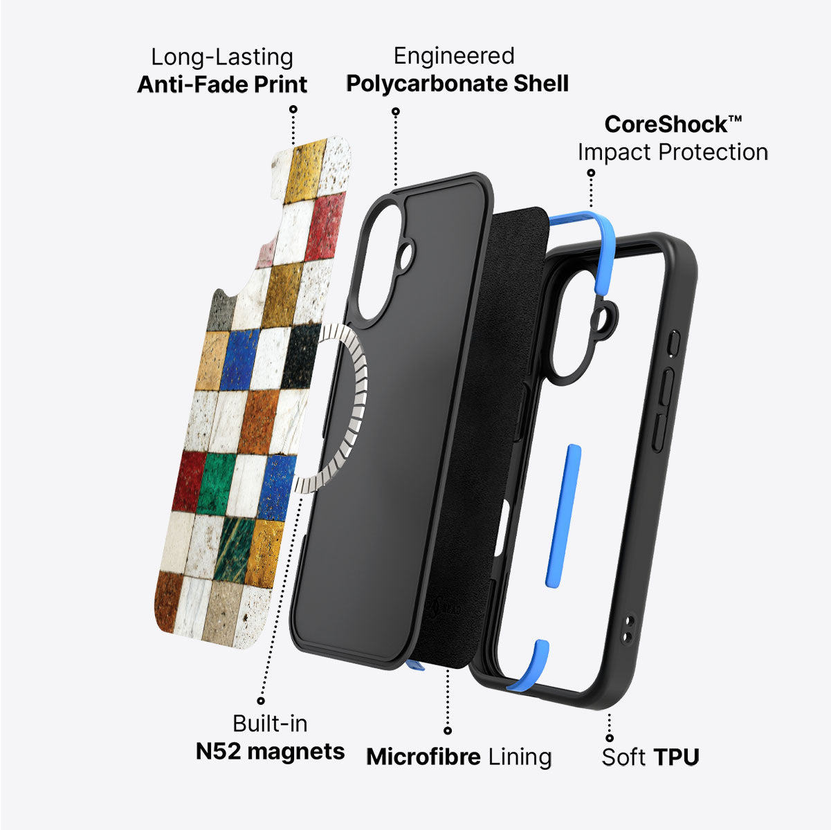iPhone 16 case construction – Heritage Mosaic phone case