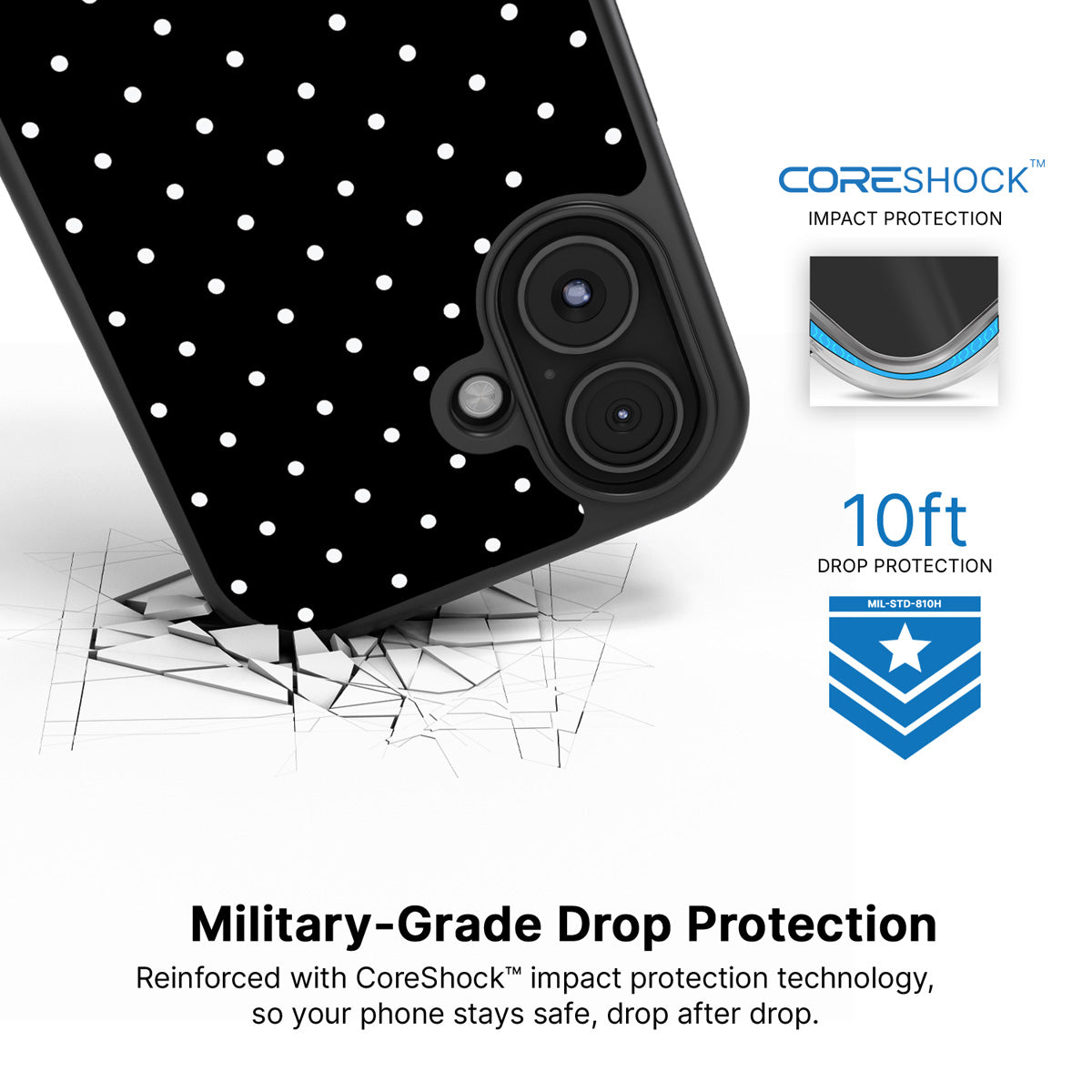 Midnight Confetti iPhone 16 case with drop protection