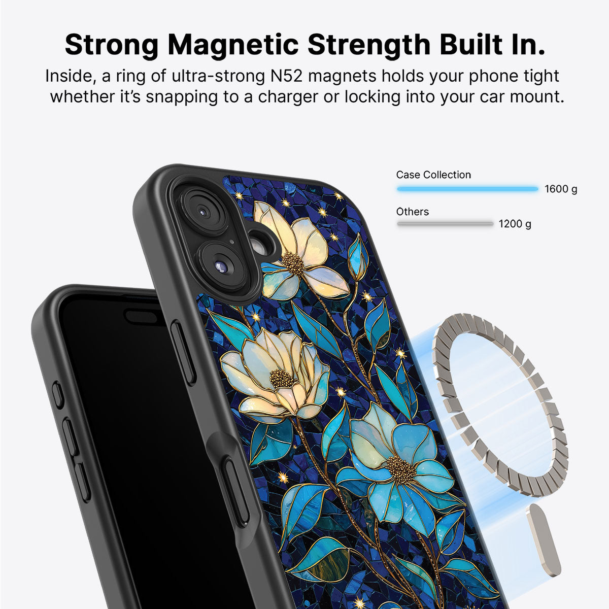 Floral Designer iPhone 16 Case – Midnight Magnolia | MagSafe