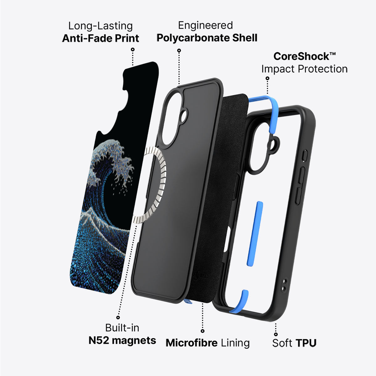 Japanese Designer iPhone 16 Case – Midnight Tide | MagSafe