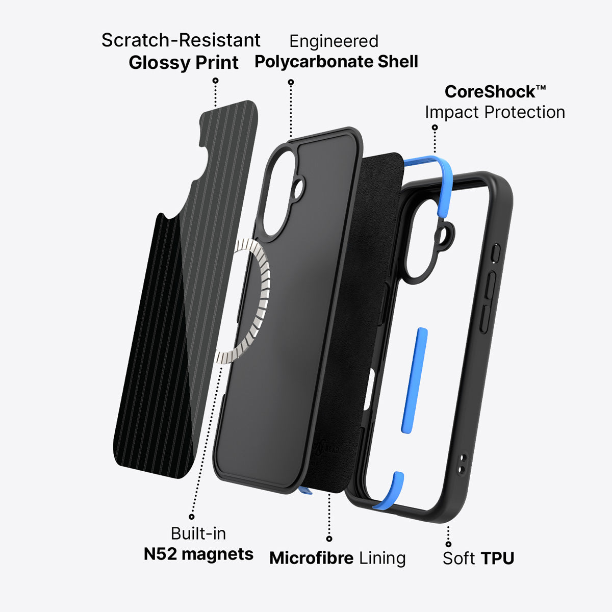 iPhone 16 case construction – Onyx Pinstripe phone case