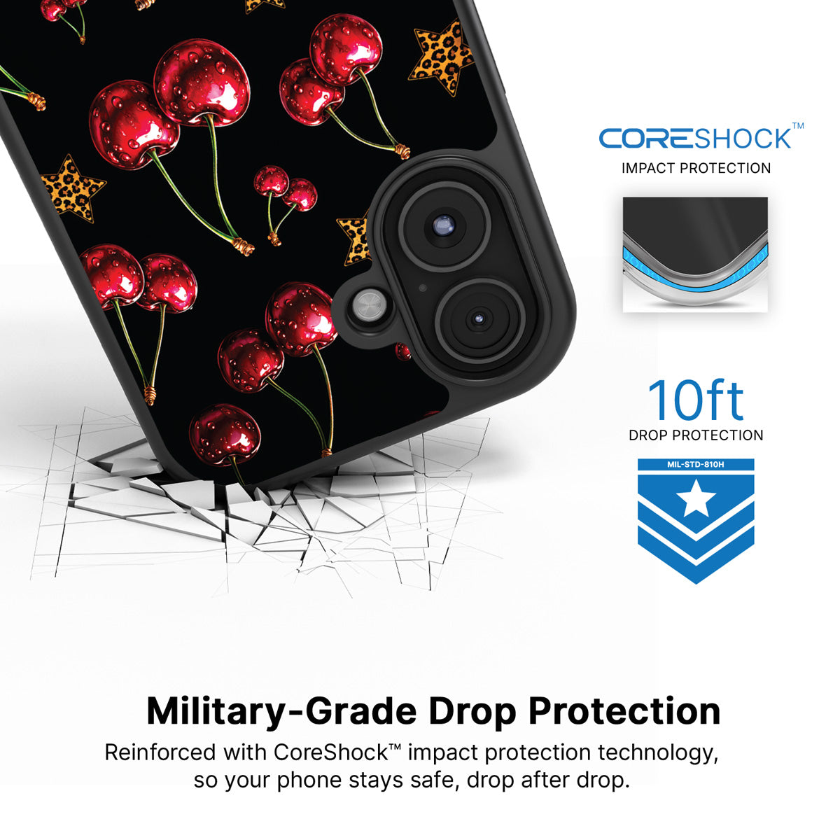 Rebel Cherry iPhone 16 case with drop protection