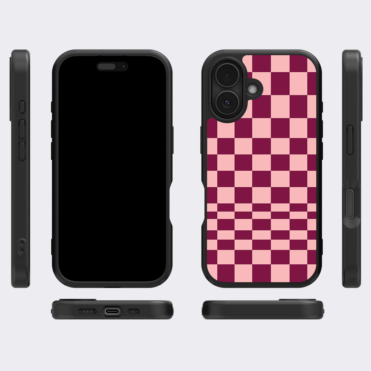 Rouge Board iPhone 16 case cover – multi-angle view