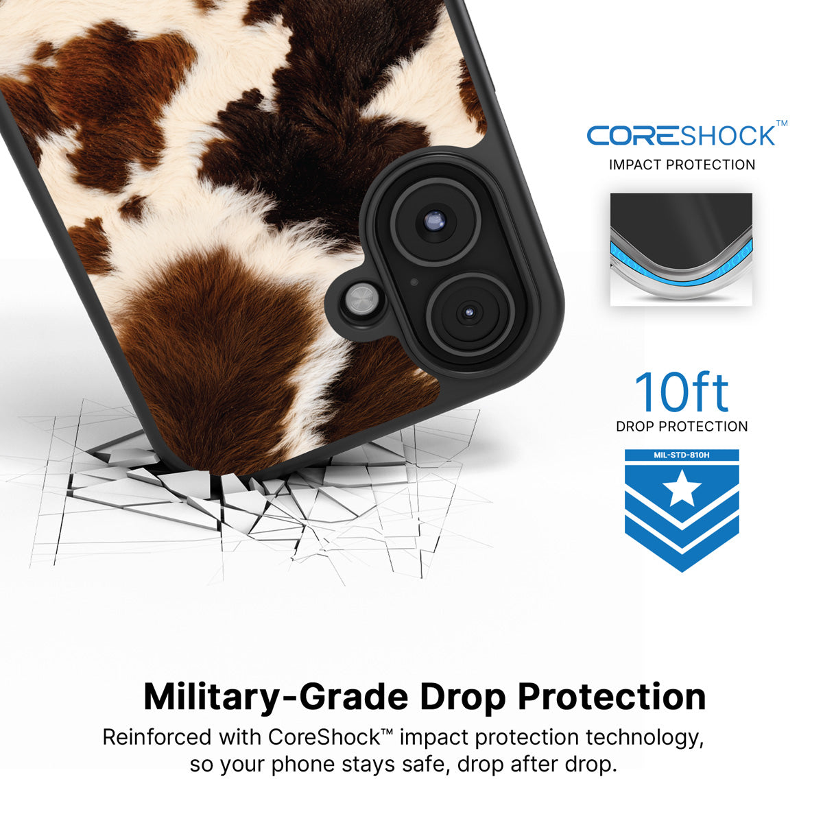 Cowhide Designer iPhone 16 Case – Swiss Cow | MagSafe