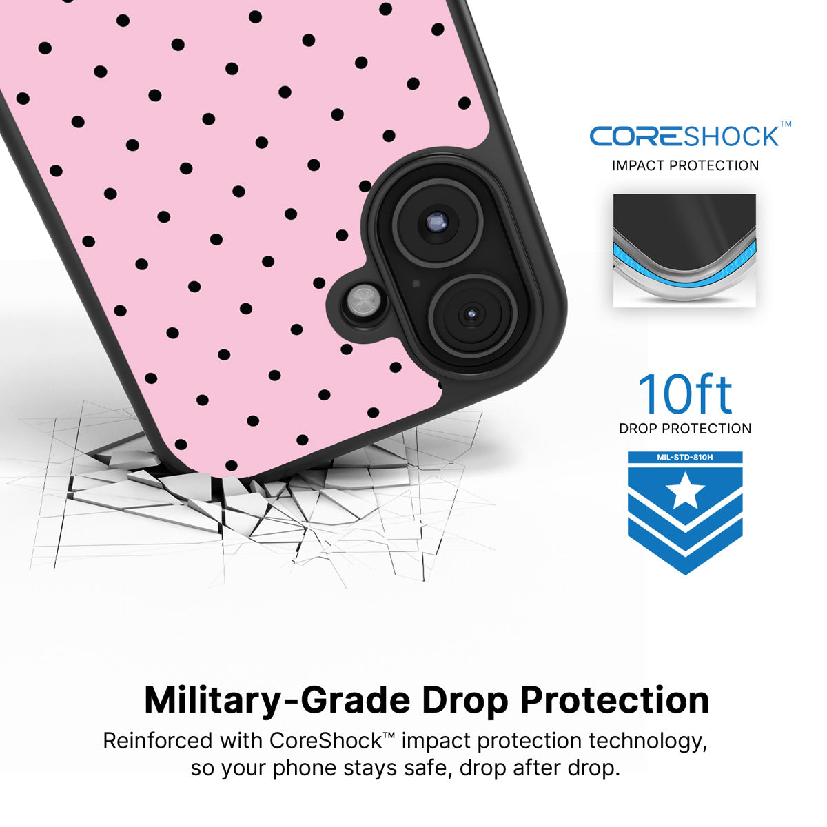 Pink Polka Dot iPhone 16 Case – Veloria | MagSafe