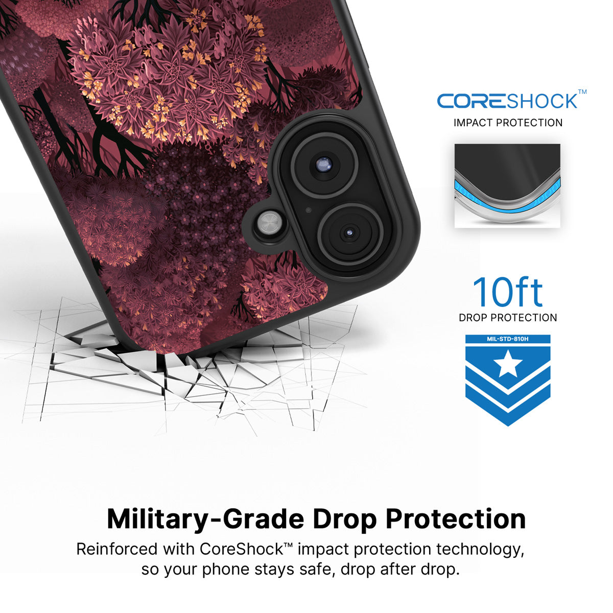 Velvet Reverie iPhone 16 case with drop protection