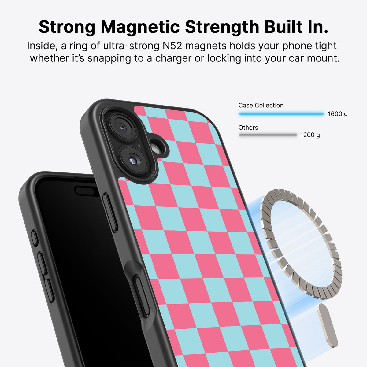 Blue Checkered Designer iPhone 16 Plus Case – Candy Floss | MagSafe
