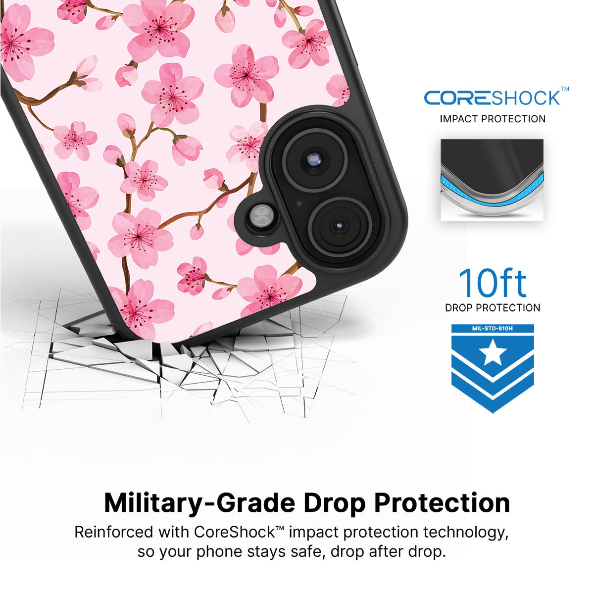 Cherry Blossom iPhone 16 Plus case with drop protection